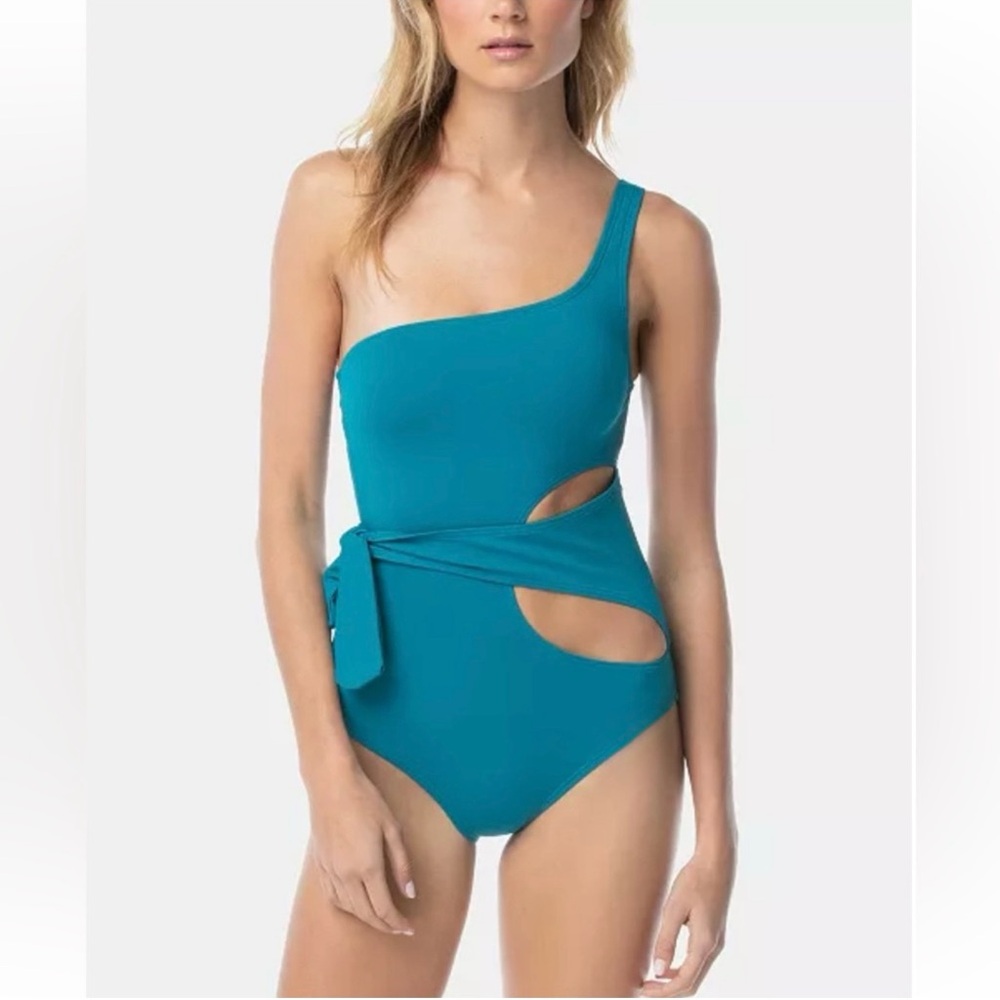 Teal One-Shoulder Cutout wrap Swimsuit by Vince Camuto teal size 8